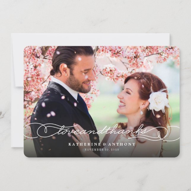 Carte De Remerciements Mariage chic de photo de manuscrit élégant d'amour (Devant)