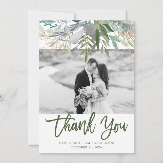 Carte De Remerciements Mariage chic de photo du feuillage | (Devant)