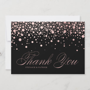 Carte De Remerciements Mariage chic en noir avec confettis en feuille d'o