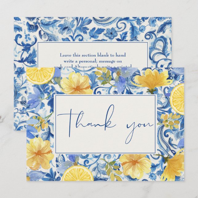 Carte De Remerciements Mariage citron agrumes pince principale bleu (Devant / Derrière)
