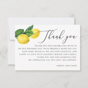 Carte De Remerciements Mariage citron rustique   Aquarelle Citrus Grove