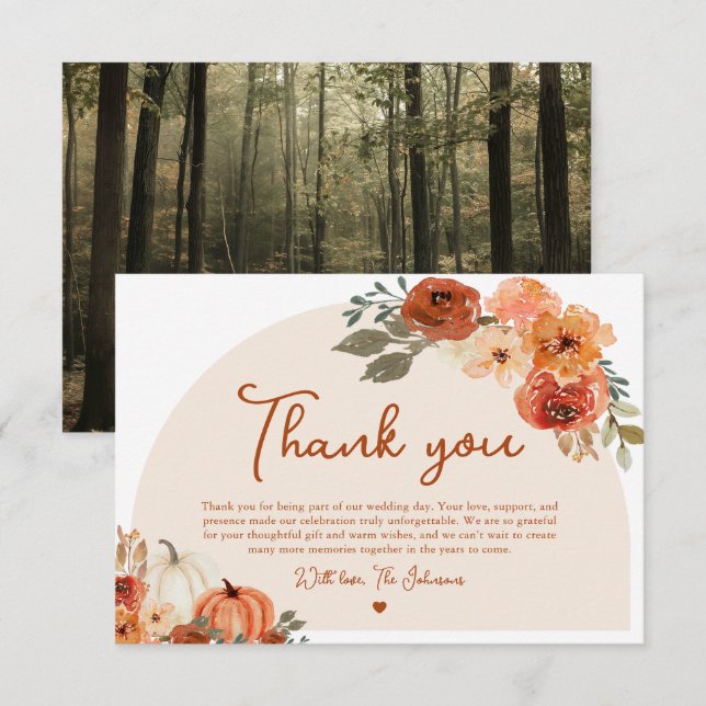 Carte de remerciements Mariage Citrouille d'aquare (Devant / Derrière)