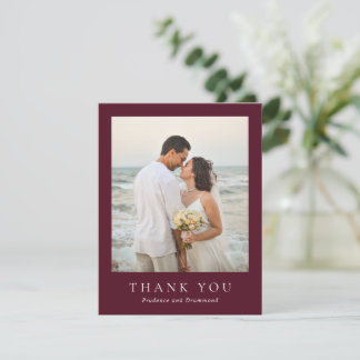 Carte De Remerciements Mariage Classique Élégant Bourgogne Profond