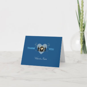 Carte De Remerciements Mariage Classique Homme Cœur Doré Bleu