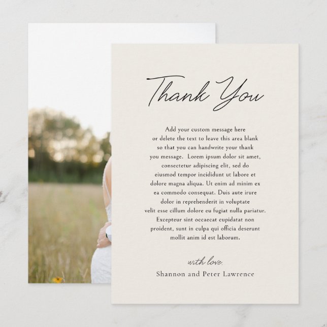 Carte De Remerciements Mariage Classique Photo Beige Élégant (Devant / Derrière)