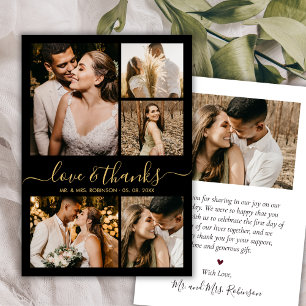 Carte De Remerciements Mariage Collage Photo Amour et Remerciements Or No