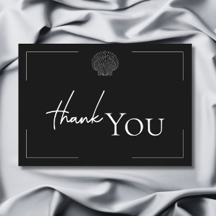 Carte De Remerciements Mariage Coquillage Noir et Blanc Typographie Minim