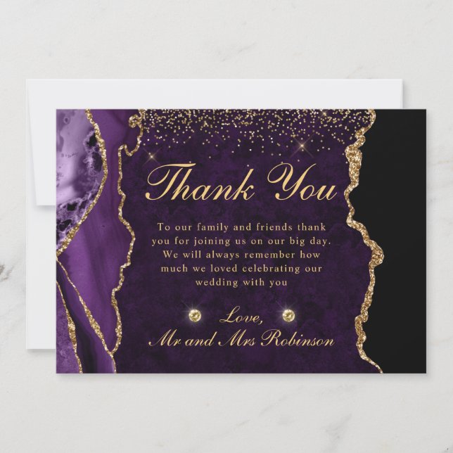 Carte De Remerciements Mariage d'agate de Parties scintillant de violet e (Devant)