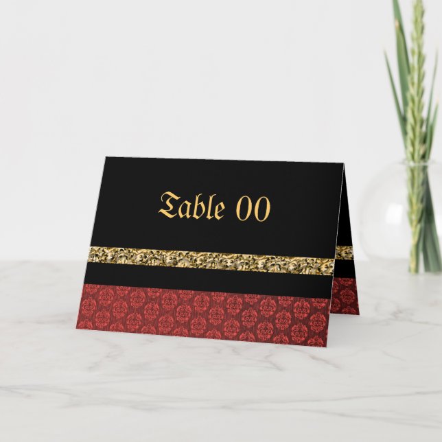 Carte De Remerciements Mariage damassé or noir rouge (Devant)