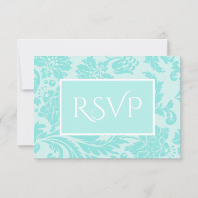carte de remerciements mariage damassé turquoise (Devant)