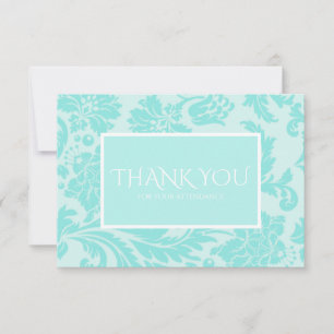 carte de remerciements mariage damassé turquoise