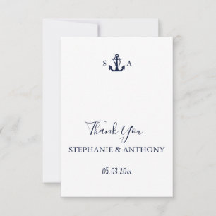 Carte De Remerciements Mariage d'Ancre bleu marine Monogram