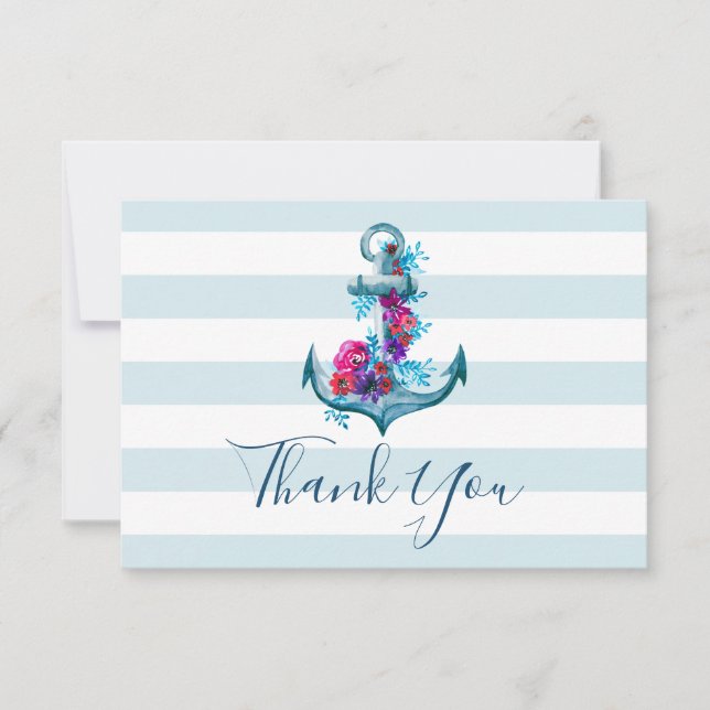 Carte de remerciements Mariage d'Ancre d'aquarelle (Devant)