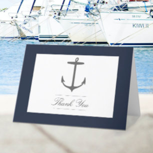 Carte De Remerciements Mariage d'Ancres nautiques simple Bleu Marine
