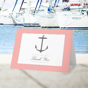 Carte De Remerciements Mariage d'Ancres nautiques simple   Corail