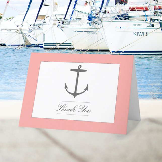 Carte De Remerciements Mariage d'Ancres nautiques simple | Corail (Coral Simple Nautical Anchor Wedding Thank You Card)