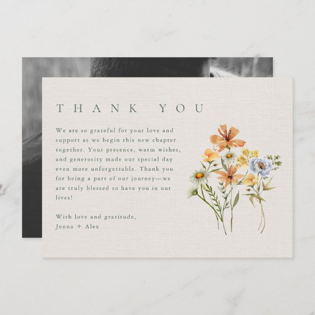 Carte De Remerciements Mariage dans le jardin botanique fleur sauvage Pho (Devant / Derrière)