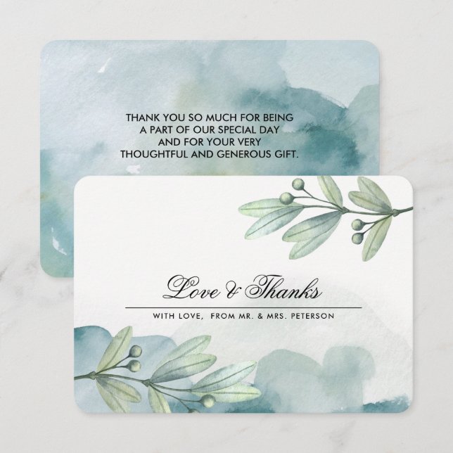 Carte de remerciements Mariage d'aquarelle botaniq (Devant / Derrière)