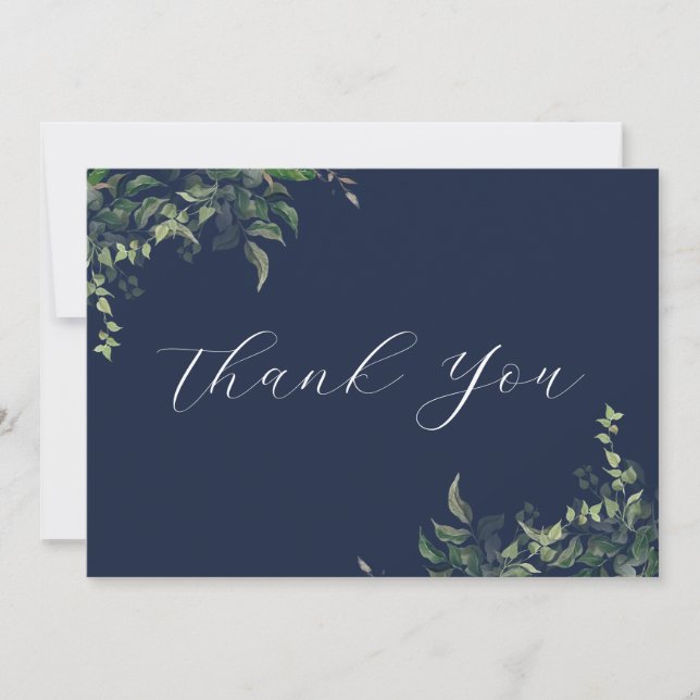 Carte De Remerciements Mariage d'aquarelle botanique bleu marine (Devant)