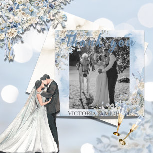 Carte De Remerciements Mariage d'aquarelle couleur bleu foncé