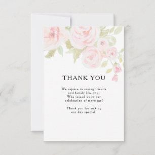 Carte De Remerciements Mariage d'aquarelle couleur rose pâle