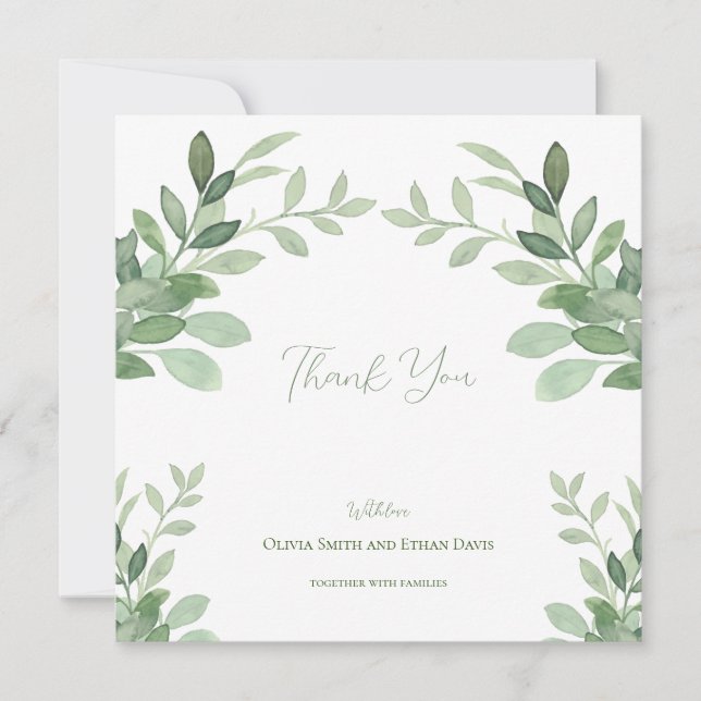 Carte De Remerciements Mariage d'aquarelle de l'arbre d'olivier (Devant)