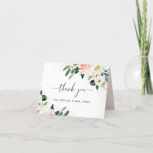 Carte De Remerciements Mariage d'aquarelle florale de broyage doré