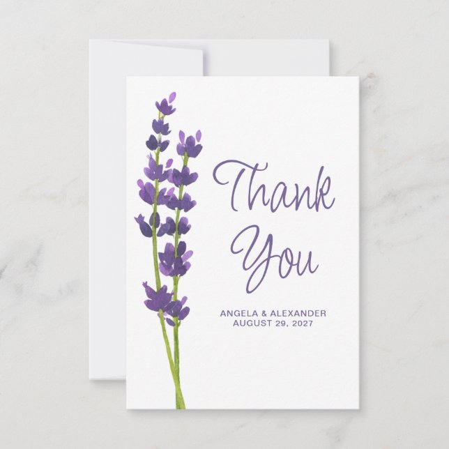 Carte De Remerciements Mariage d'aquarelle florale Lavender (Devant)