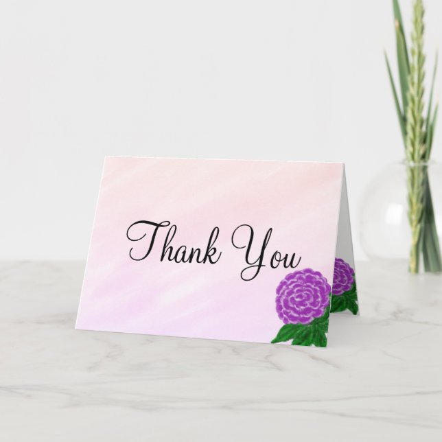 Carte De Remerciements Mariage d'aquarelle florale pourpre (Devant)