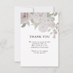 Carte De Remerciements Mariage d'aquarelle florale rose rose gris clair