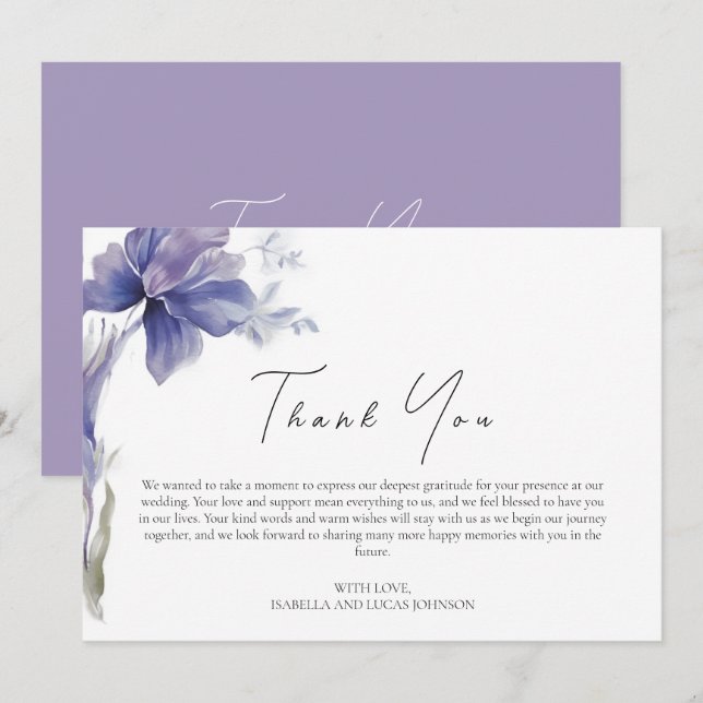 Carte De Remerciements Mariage d'aquarelle Iris violet (Devant / Derrière)