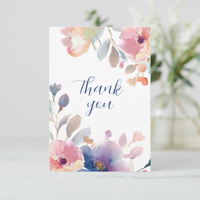 Carte De Remerciements Mariage d'aquarelle rose et lavande (Debout devant)