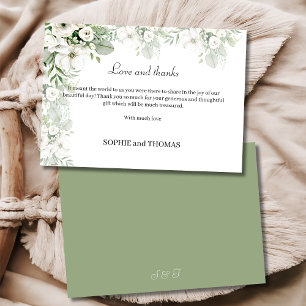 Carte De Remerciements Mariage d'aquarelle vert pâle rose à