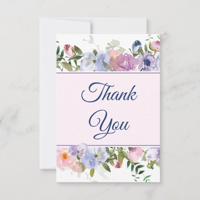 Carte De Remerciements Mariage d'aquarelle violet et bleu (Devant)