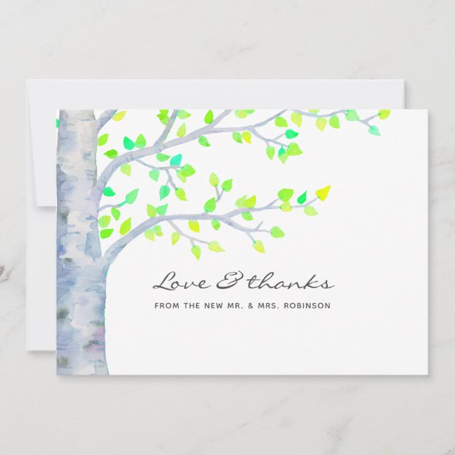 Carte De Remerciements Mariage d'arbre de bouleau de printemps aquarelle (Devant)