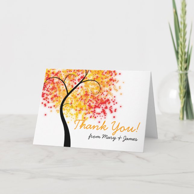 Carte De Remerciements Mariage d'automne Arbre tourbillonnant "Merci" (Devant)