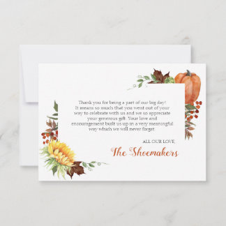 Carte De Remerciements Mariage de automne citrouille de tournesol