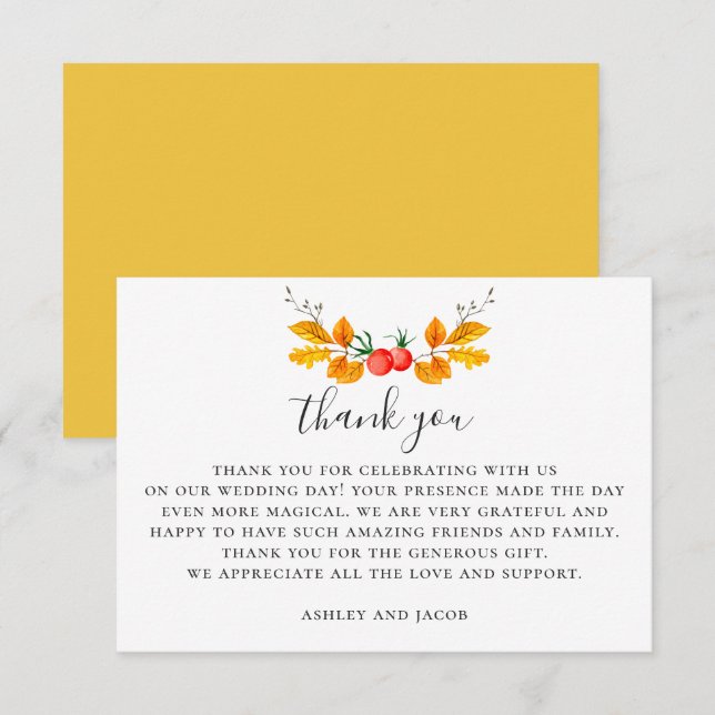 Carte De Remerciements Mariage de automne de bois aquarelle. automne bota (Devant / Derrière)