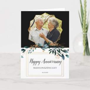 Carte De Remerciements Mariage de automne élégant Flore Bleu profond