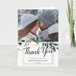 Carte De Remerciements Mariage de automne élégant Flore Bleu profond
