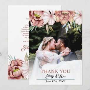 Carte De Remerciements Mariage de automne fleuri à l'aquarelle en terre c