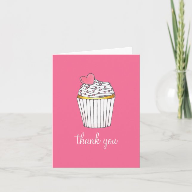 Carte De Remerciements Mariage de Baby shower nuptiale Cupcake Coeur rose (Devant)