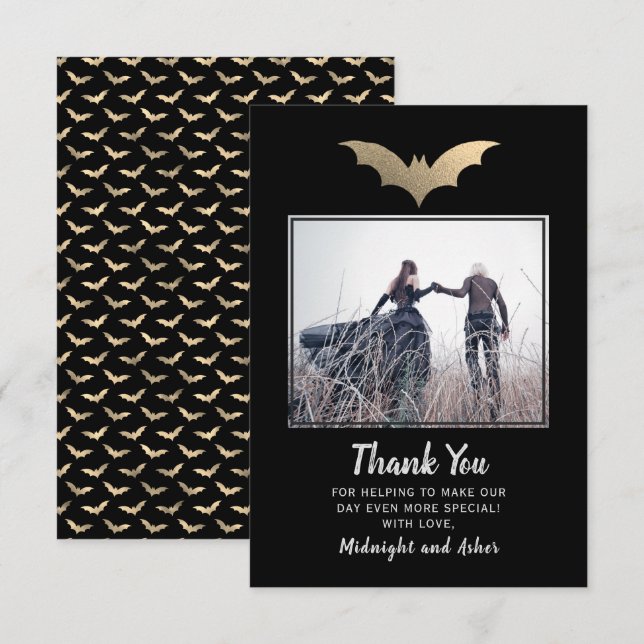 Carte De Remerciements Mariage de Bats Halloween (Devant / Derrière)