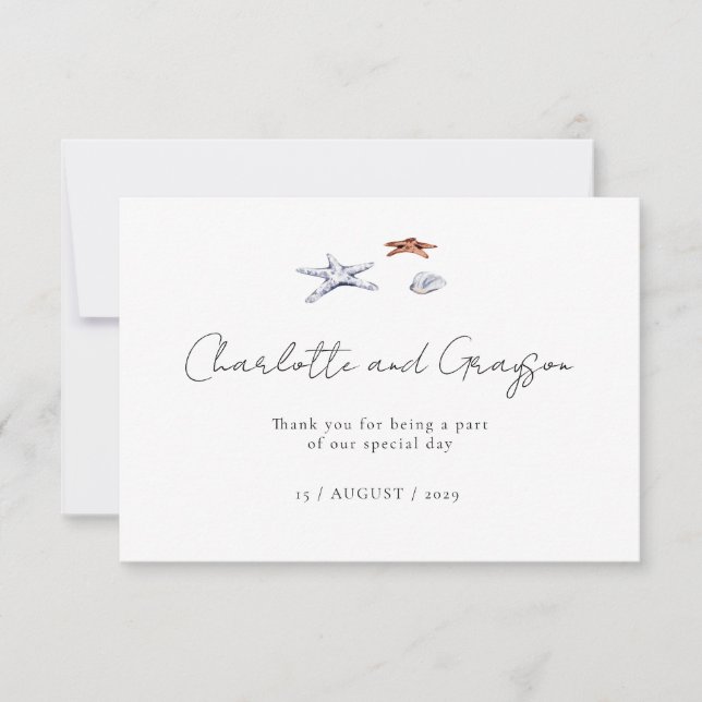 Carte De Remerciements Mariage de bord de mer à l'aquarelle d'Ocean Beach (Devant)