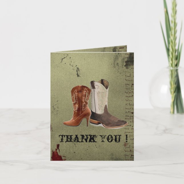 Carte De Remerciements mariage de bottes de cowboy de l'ouest (Devant)