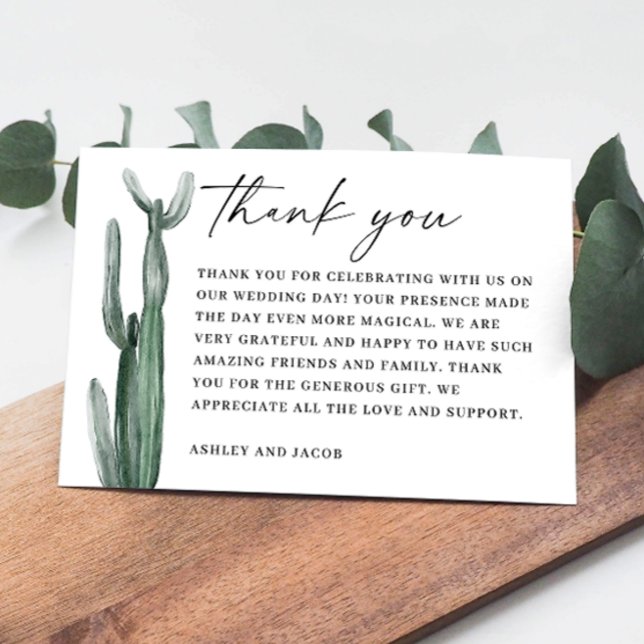 Carte De Remerciements Mariage de cactus aquarelle | Botanique du désert (Créateur téléchargé)