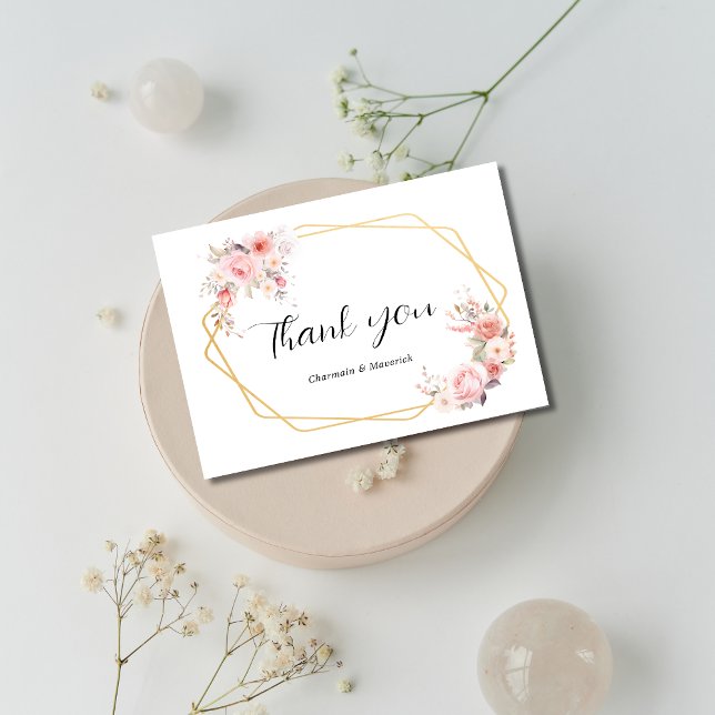 Carte De Remerciements Mariage de cadre géométrique floral (Créateur téléchargé)
