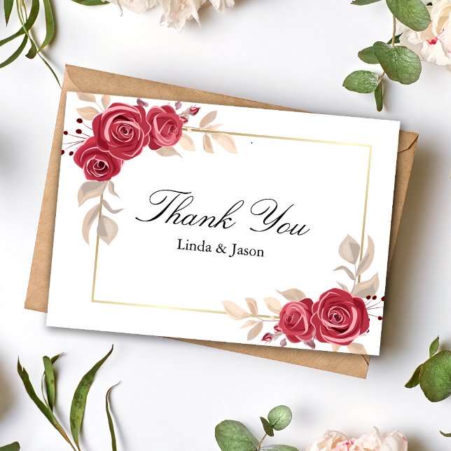 Carte de remerciements Mariage de cadre or Floral  (Créateur téléchargé)
