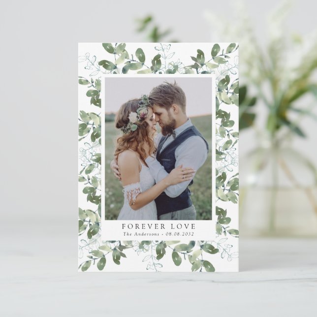 Carte De Remerciements Mariage de cadre photo Eucalyptus (Debout devant)