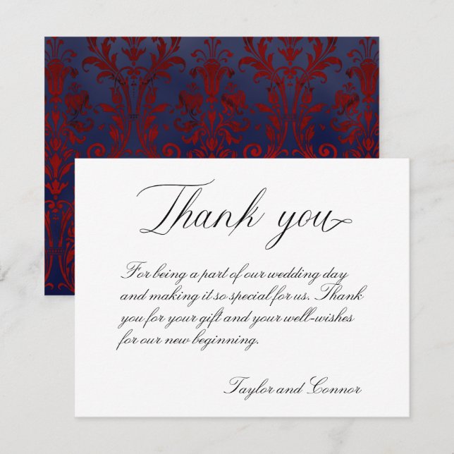 Carte de remerciements Mariage de calligraphie cla (Devant / Derrière)
